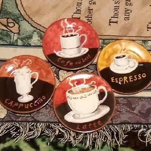 American Atelier Coffee-Themed Ceramic Plate Set - Red, Orange, Brown